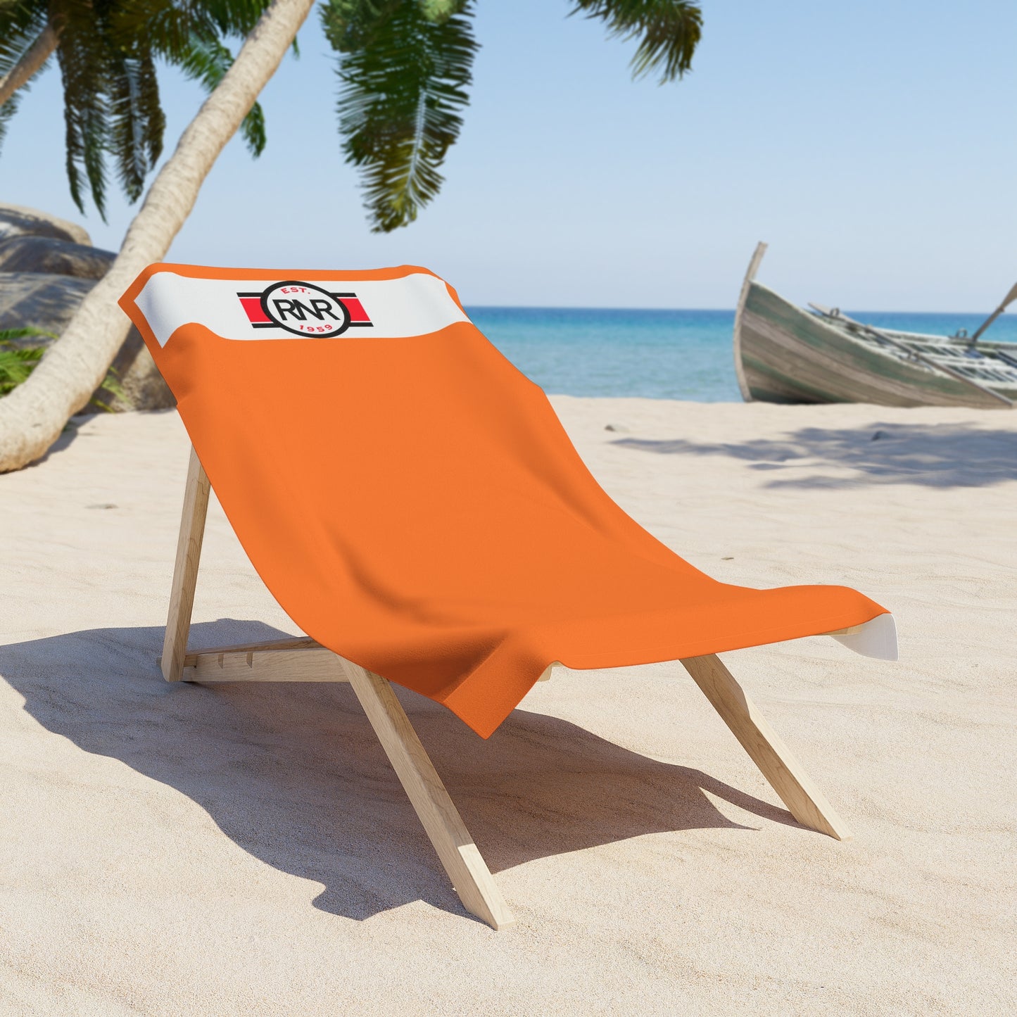 Orange Retro Stripe Beach Towel with RNR Badge