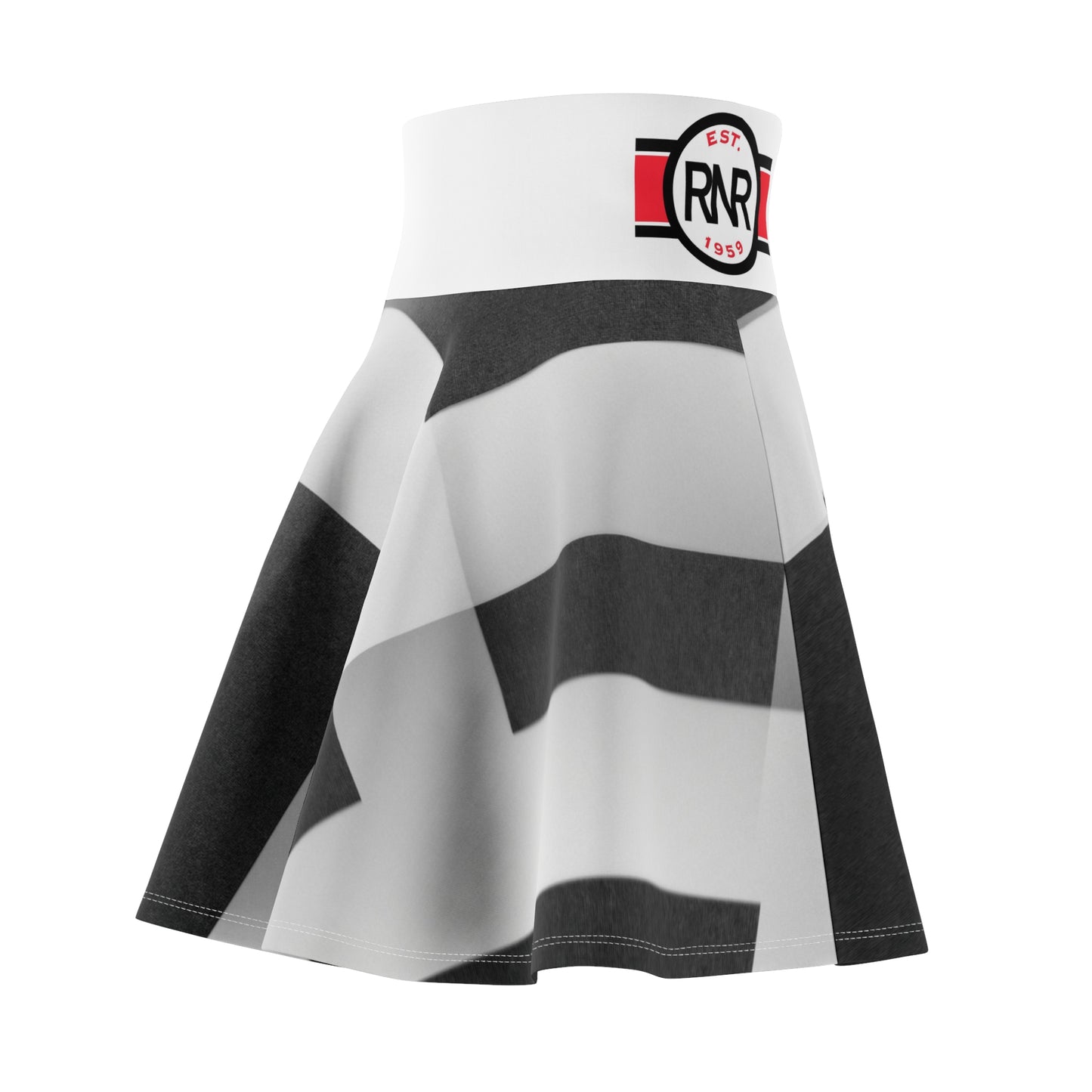 Monochrome Bold Stripe Skater Skirt — Graphic Black & White AOP