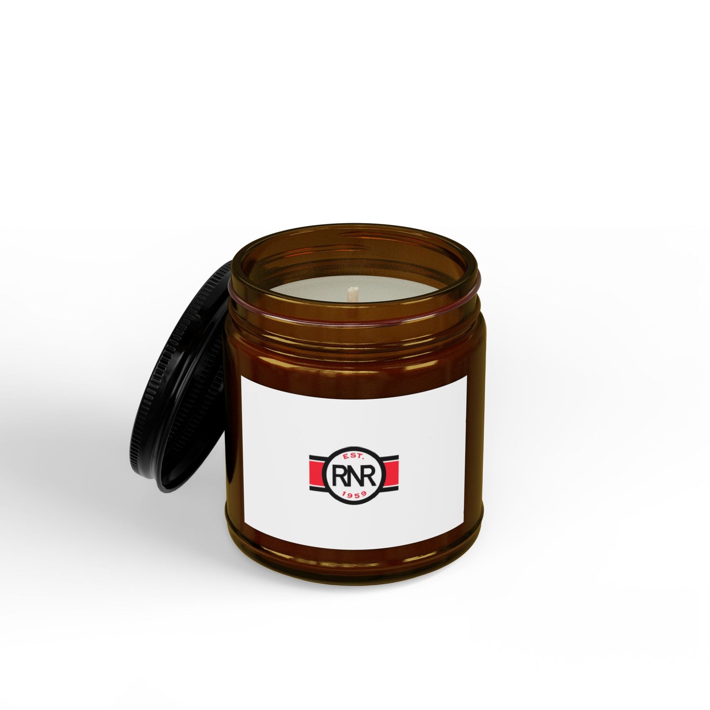 Soy Scented Candle — Amber Jar with Black Lid (4oz & 9oz) — Subtle RNR Logo