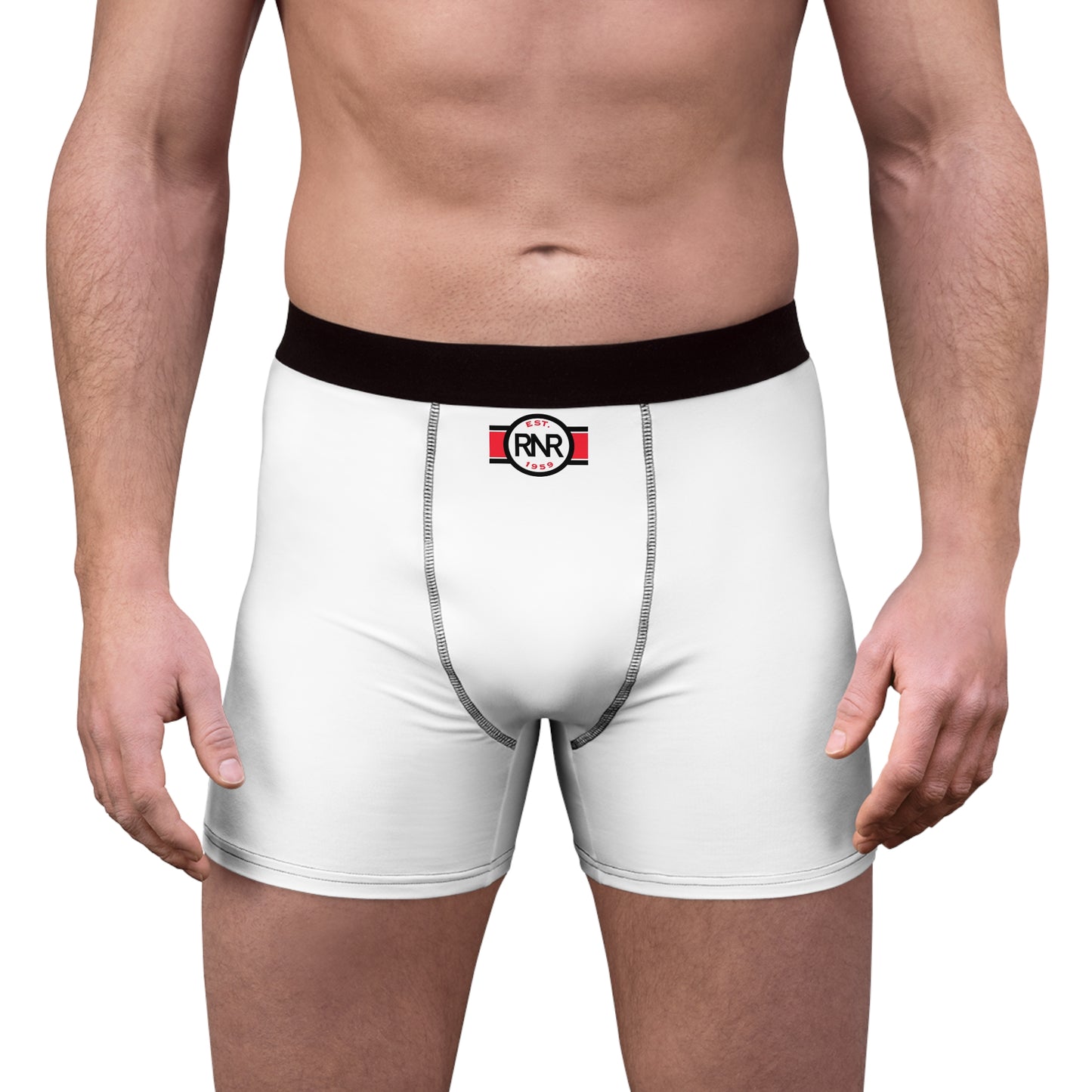 RNR Logo Men’s Boxer Briefs — White All-Over Print Comfort