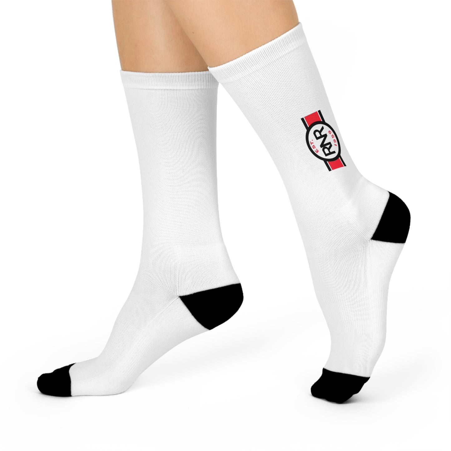 Crew Socks — Cushioned White Socks with Side Logo Stripe