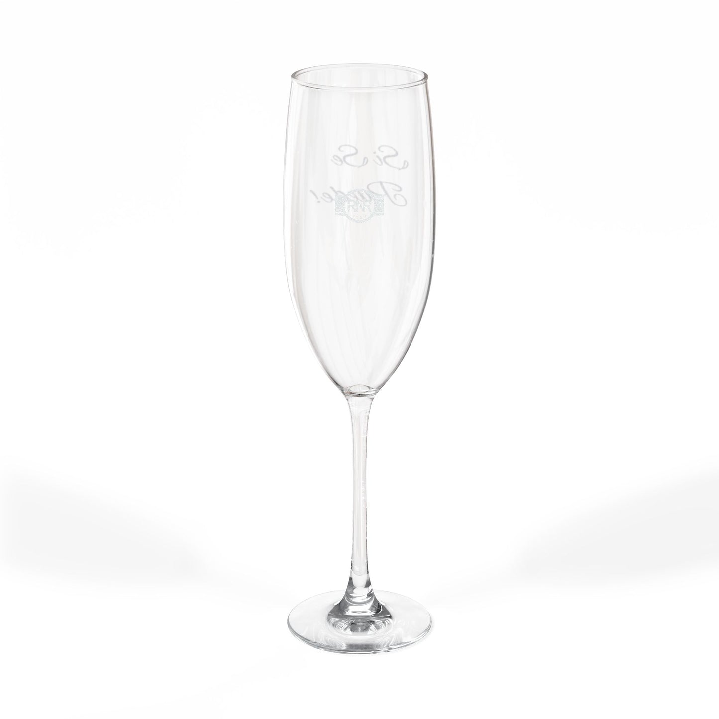 Engraved 8oz Champagne Flute — Personalized Monogram Ribbon Design