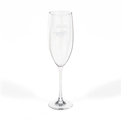 Engraved 8oz Champagne Flute — Personalized Monogram Ribbon Design