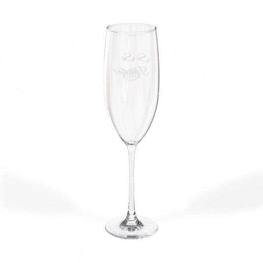 Engraved 8oz Champagne Flute — Personalized Monogram Ribbon Design