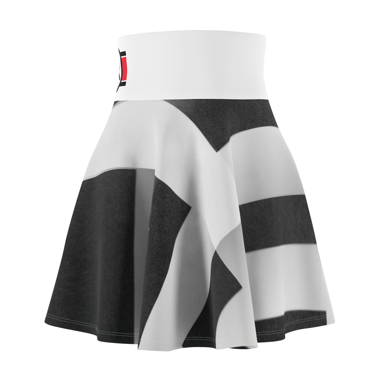 Monochrome Bold Stripe Skater Skirt — Graphic Black & White AOP