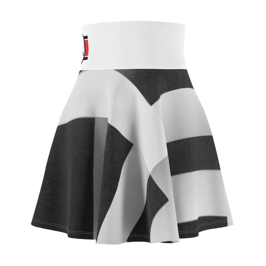 Monochrome Bold Stripe Skater Skirt — Graphic Black & White AOP