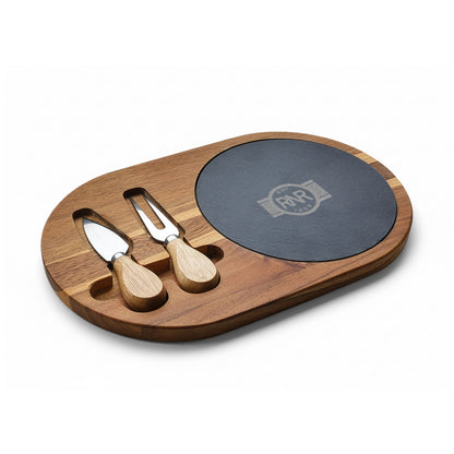 Engraved Acacia Charcuterie Board with Slate Insert & Cheese Knives