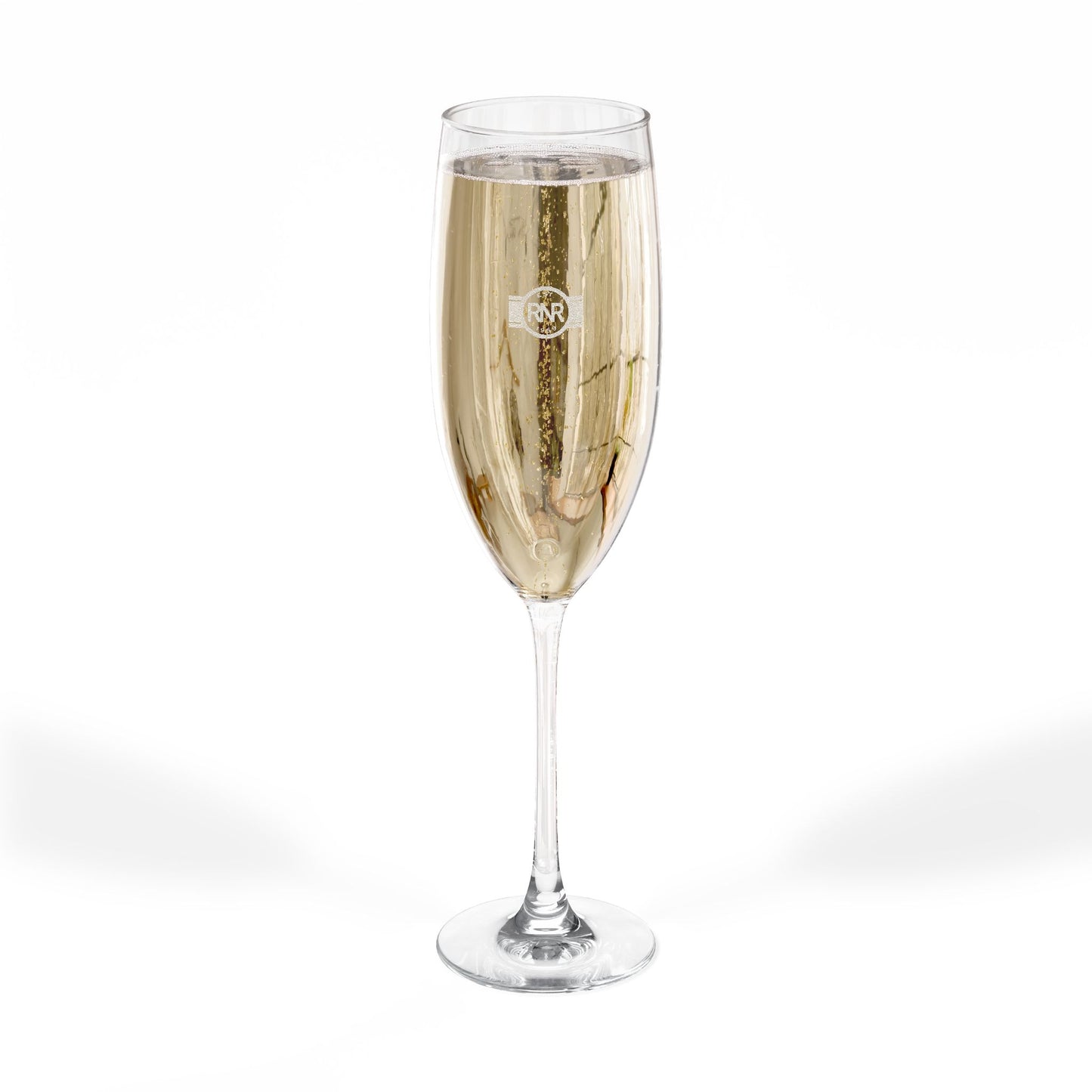 Engraved 8oz Champagne Flute — Personalized Monogram Ribbon Design