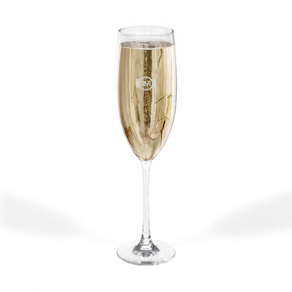 Engraved 8oz Champagne Flute — Personalized Monogram Ribbon Design